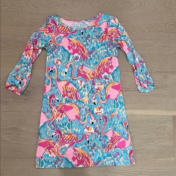Lilly Pulitzer Pink and Blue Flamingo Kids Dress - Picture 1 of 4
